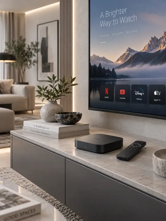 TV box beside a modern display